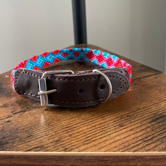 dog - cat collar leather/mexican handmade colorfull textile - Picture 1 of 5